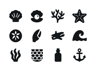 Fototapeta premium Ocean Treasures Icons. Ocean treasures. Solid icon set of ocean