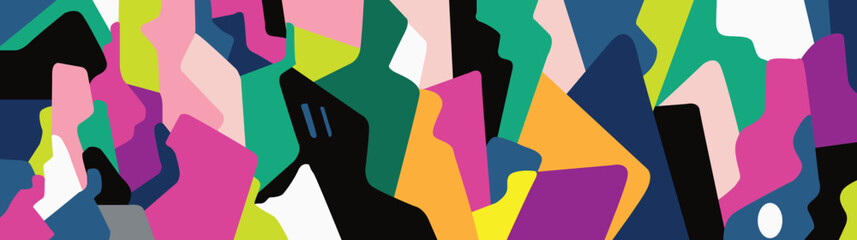  People abstract silhouettes virtual reality multicolored futuristic illustration