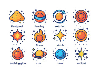 Stellar Evolution Icons. Stellar evolution. Colorful isometric v