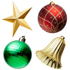 a gold star, Christmas balls, and decorations