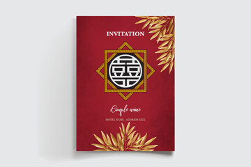 WEDDING INVITATION FRAME WITH FLOWER DECORATIONS AND FRESH LEAVES