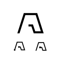 Technical letter A, digital alphabet cyber font, including set of three different letter, vector illustration 10EPS