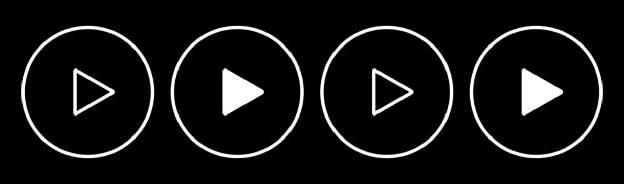 Play button icon set. Start audio or video action symbol. Video player.  Play button Icon. Elements for video player. Push, start, click or record button. video player icon.