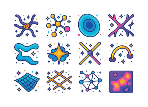 Colorful Cosmic Icons. Cosmic Web. Colorful isometric vector ico