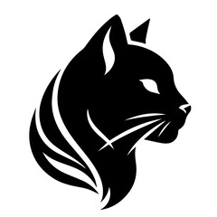 Obraz premium Black & white vector silhouette of a CAT on white background
