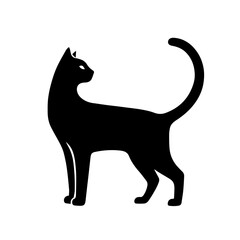  Black & white vector silhouette of a CAT on white background