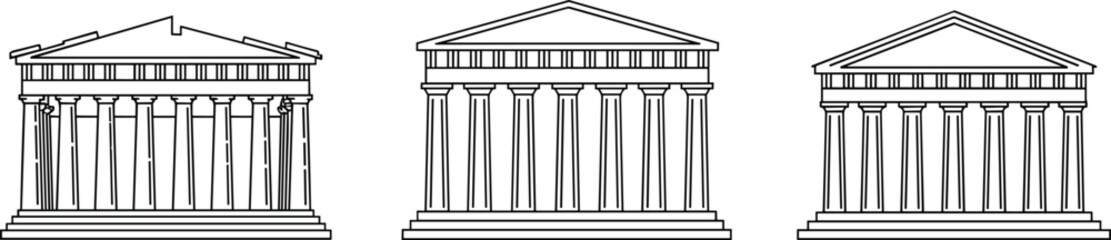 Greek temple architecture, Doric order, Ionic order, Corinthian order, classical columns, ancient design, historical structure, architectural drawing, cultural heritage, art history