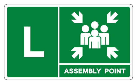 Assembly Point Letters L Symbol Sign, Vector Illustration, Isolated On White Background Label .EPS10