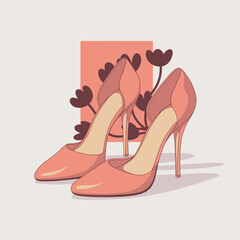 A pair of elegant pink high heels are presented with a floral background, showcasing fashion, femininity, and elegance while emphasizing stylish footwear in contemporary design.