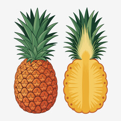 This bright illustration features a whole pineapple alongside its sliced counterpart, showcasing the vibrant colors and textures that symbolize freshness and tropical vibes.