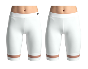 Two pairs of white cycling shorts with beige bands