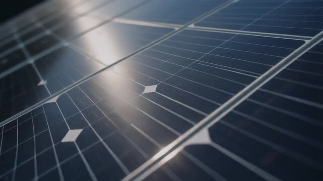 Close-up Macro View of Dark Blue Solar Panel Grid with Reflective Surface solar energy renewable energy