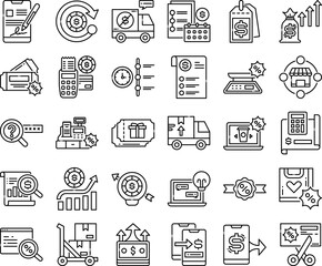 E-Commerce Icons Set: Outline Style Vector Illustration