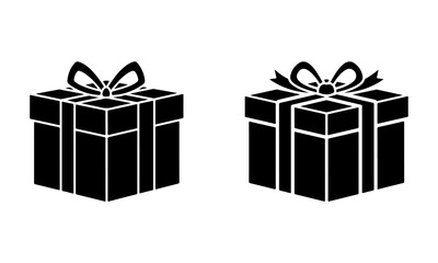 Gift box icon with ribbon, minimalist black vector icon