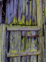 Alte feuchte und verwitterte Bretterwand