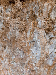 High-resolution close-up of natural soil and sand ground texture. This earthy background shows a rough, granular surface with organic tones,