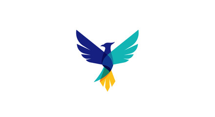 Abstract phoenix bird logo in blue and teal with yellow accents