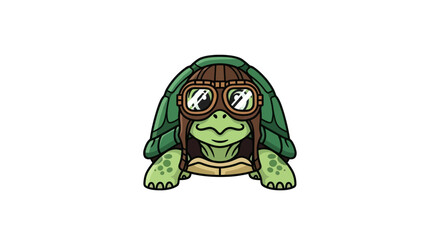 Cute cartoon turtle wearing pilot goggles and helmet