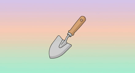Hand trowel for gardening on a pastel gradient background