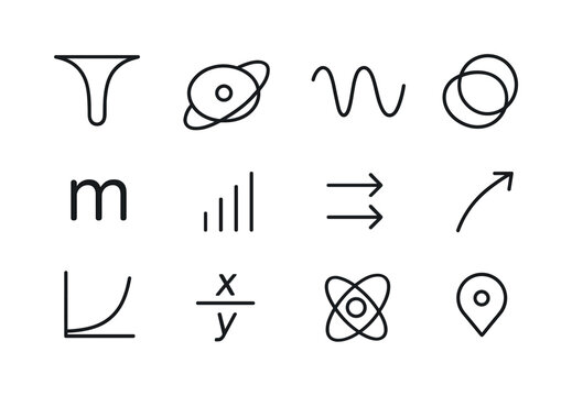 Astrophysics Icons Set. Astrophysics Symbols. Line icon set of A