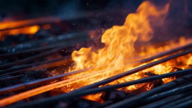 139A vivid closeup of the galvanizing process, molten zinc enveloping steel rods, reflective surfaces capturing warm glow, steam rising, highlighting corrosion-resistant metal treatme