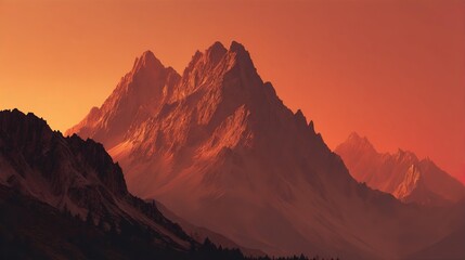 Naklejka premium Majestic Mountain Range at Fiery Sunset Inspiring Adventure, Exploration, and Business Achievement