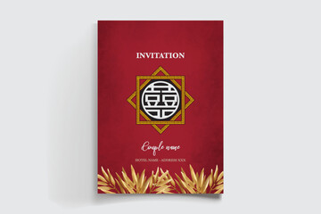 WEDDING INVITATION FRAME WITH FLOWER DECORATIONS AND FRESH LEAVES