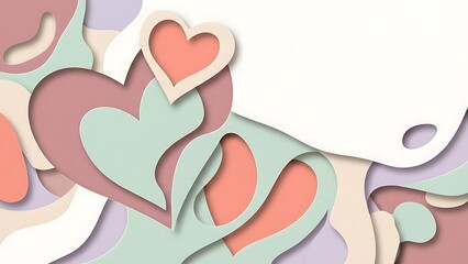 Abstract paper cut heart shapes background creative layered design with pastel colors and copy space