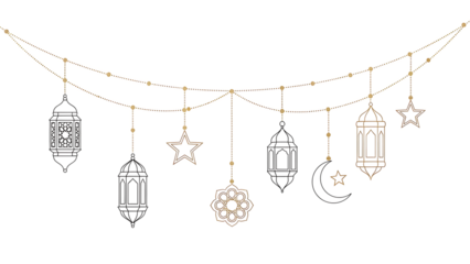 Elegant ramadan lantern garland with golden accents