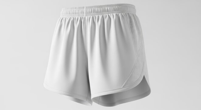 White Athletic Shorts with Mesh Panel Detail on Neutral Background