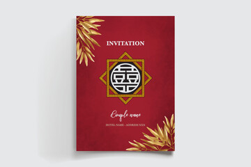 WEDDING INVITATION FRAME WITH FLOWER DECORATIONS AND FRESH LEAVES