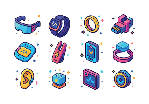 Cybernetic Accessories Icons. Cybernetic accessories. Colorful i