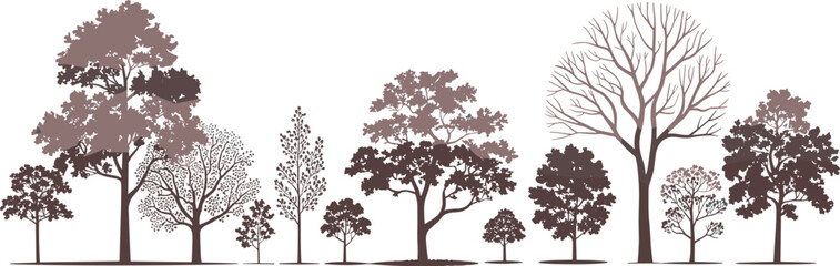 Obraz premium Black and White Forest Tree Silhouettes Illustration Minimalist Nature Landscape Background with Layered Woodland Canopy Design for Modern Wall Art