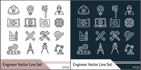 Engineer and Labour vector line art icon set silhouette template design