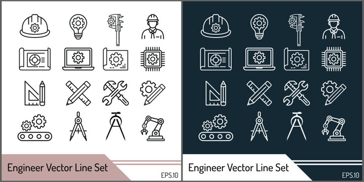 Engineer and Labour vector line art icon set silhouette template design