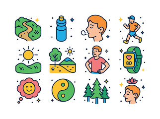 Obraz premium Mindful Running Icons. Mindful running. Colorful isometric vecto