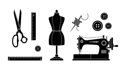 Sewing Tools Silhouette Set &ndash; Tailoring Dressmaking Equipment Vector Collection