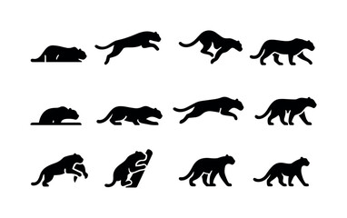 Naklejka premium Leopard Hunting Icons. Leopard hunting. Solid icon set of leopar