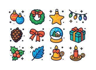 Fototapeta premium Colorful Holiday Icons. Holiday decor. Colorful isometric vector