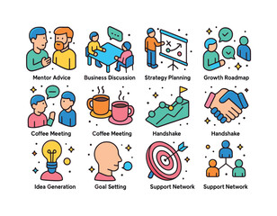 Fototapeta premium Startup Mentorship Icons. Startup Mentorship. Colorful isometric