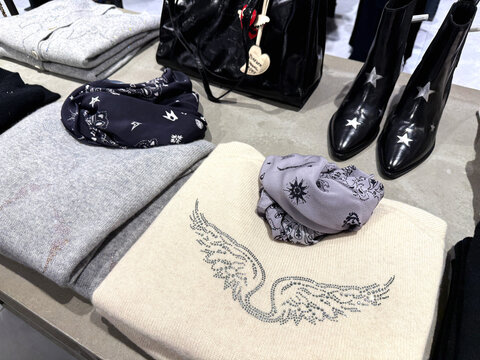 Zadig Voltaire fashion store with winter sweaters and accessories