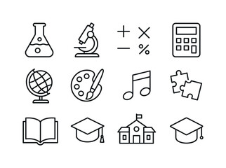 Fototapeta premium Educational Icon Set. Educational Activities. Line icon set of E