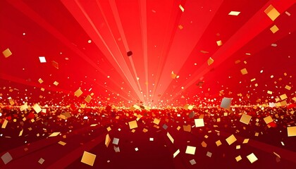 Golden Confetti Explosion on a Radiant Red Background Celebrating a Grand Event