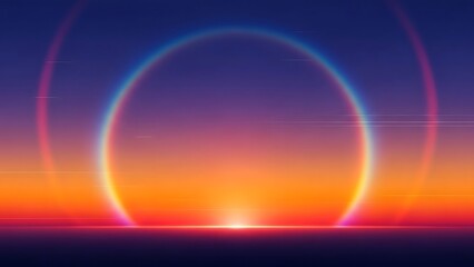 Obraz premium Vibrant sunset with glowing rainbow light beam in sky