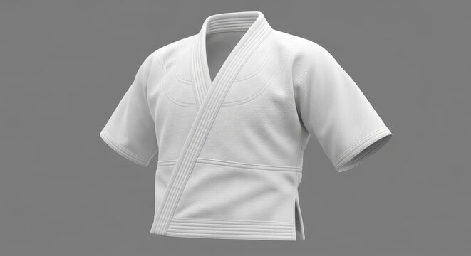 Clean White Martial Arts Uniform Gi Top on a Solid Gray Background