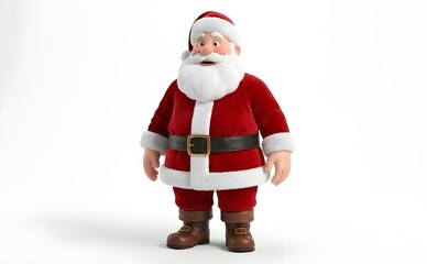 Obraz premium Clean Christmas illustration of Santa Claus standing upright in a classic red suit and hat, isolated on a white background, presenting a simple, modern take on the iconic holiday figure.