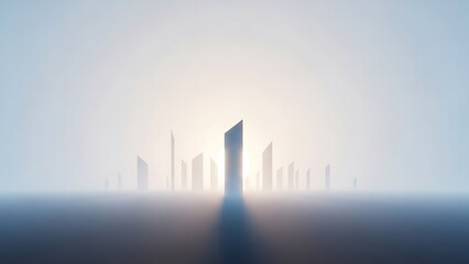 Futuristic cityscape with sleek skyscrapers in misty atmosphere