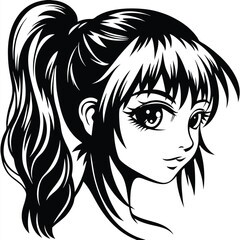 Stylized monochrome portrait captures the alluring essence of a girl with captivating large eyes