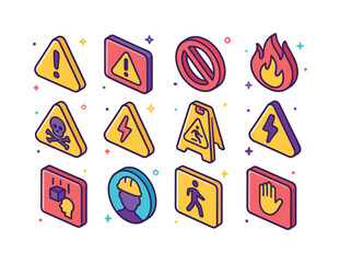 Colorful Workplace Hazard Icons. Workplace Risk Signs. Colorful