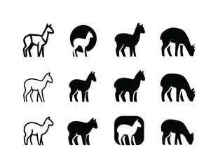 Fototapeta premium Alpaca Logo Variations. Alpacas grazing. Icon set. Set Logo of a